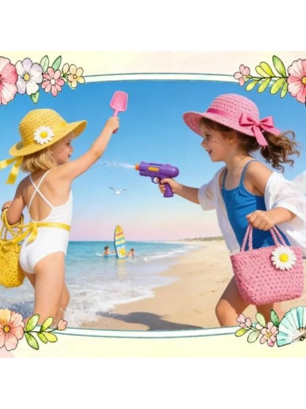 6 Sets Girls' Straw Sun Hat & Purse - Perfect for Tea Parties, Birthdays
